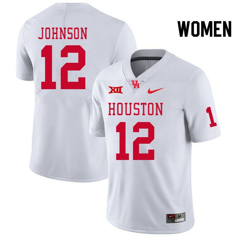Women #12 Stephon Johnson Houston Cougars Big 12 XII College Football Jerseys Stitched-White - Click Image to Close